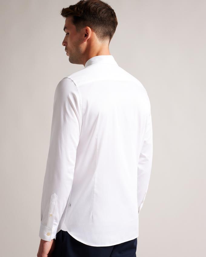 Chemises Ted Baker Long Sleeve Satin Stretch Blanche Homme | ZCE-98582224